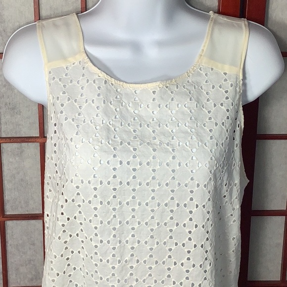 LOFT Tops - Ann Taylor Loft L Eyelet Lace Tank Top Ivory Cream Sheer Shoulder Shell Blouse